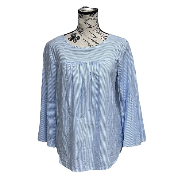 LOFT Striped Semi sheer Blouse Nautical Preppy Coastal Beach Old Money Boho S - Picture 1 of 8